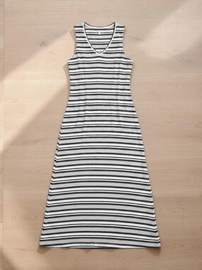 LOFT Black & White Striped V-Neck Maxi Dress